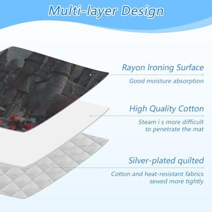 Castle Bats Rose Halloween Ironing Mat for Table top Portable Ironing Pad Blanket for Washer Dryer Countertop Travel - color: Castle Bats Rose Halloween