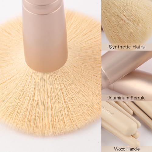 Real Perfection Makeup Brush Set 16 Pcs with 1 Eyebrow Razor Premium Synthetic Foundation Powder Concealers Eyeshadow Blush Makeup Brushes Make up Brushes Kit (Beige) - color: Beige