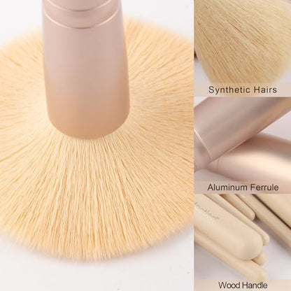 Real Perfection Makeup Brush Set 16 Pcs with 1 Eyebrow Razor Premium Synthetic Foundation Powder Concealers Eyeshadow Blush Makeup Brushes Make up Brushes Kit (Beige) - color: Beige