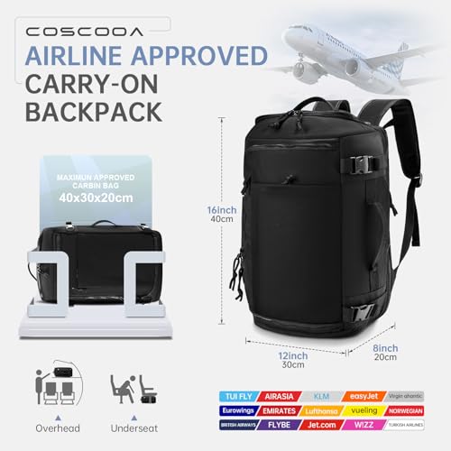 Carry On Travel Backpack 40x30x20cm Expandable 30-35L, 40x30x25cm Personal item Size Bag,15.6inch Laptop Backpack with Shoe Compartment and Wet Pockets,Mochila de Viaje