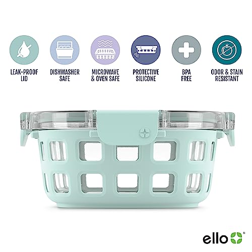 Ello Duraglass 3.4 Cup Round Meal Prep Sets 10Pc, 5 Pack Set- Glass Food Storage Container with Silicone Sleeve and Airtight BPA-Free Plastic Lids, Dishwasher, Microwave, and Freezer Safe, Melon - color: Melon Rounds