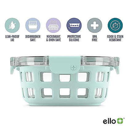 Ello Duraglass 3.4 Cup Round Meal Prep Sets 10Pc, 5 Pack Set- Glass Food Storage Container with Silicone Sleeve and Airtight BPA-Free Plastic Lids, Dishwasher, Microwave, and Freezer Safe, Melon - color: Melon Rounds