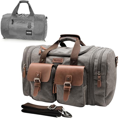Wildroad Travel Bags for Men, Gym Bag & Duffle Bag for Travel, Carry on Duffel Bag 3 IN 1 Expandable Overnight Weekender Bag (Grey, Large-50L+ Gym Bag) - color: Grey, size: Large-50L Gym Bag