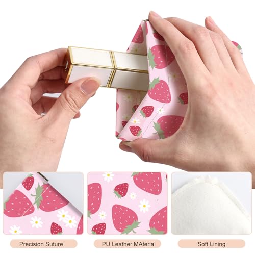 2Pcs PU Leather Small Squeeze Coin Purse Pouch Mini coin Bag Unique And Cute Wallet Cosmetic Bags Change Bag For Women Girls Men （Pink Strawberry - color: Pink Strawberry