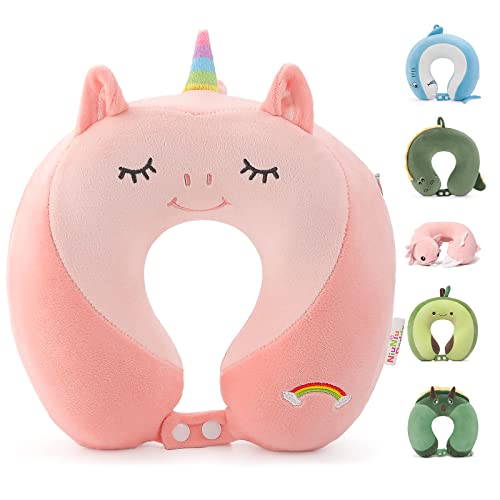 Niuniu Daddy Unicorn Kids Travel Neck Pillow (3-8 Y/O), Memory Foam Toddler Pillows for Head & Chin Support, Cute Sleeping Essentials for Car Seat, Airplane, Stroller and Long Road Trip - color: Unicorn, size: Kids (Ages 3-8)