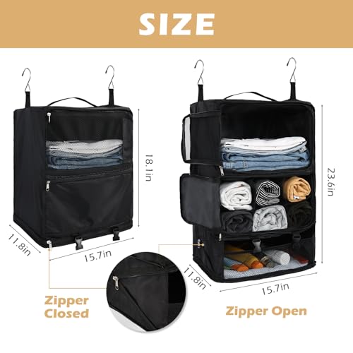 Surblue Hanging Shelves Travel Storage Bag Compression Packing Cube for Suitcase Portable Closet Organizer Collapsible with Extension Layer Large Capacity,Black,XXL - color: A-Black, size: XXL 15.7*11.8*23.6in