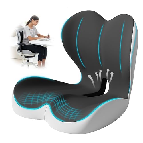 Seat Cushion for Office Chair and Car, Lumbar Support Pillow for Office Chair, Memory Foam Ergonomic Seat Cushion for Long Sitting, Back & Tailbone Pain, Sciatica - Dark Gray & Light Gray - color: Dark Gray&light Gray