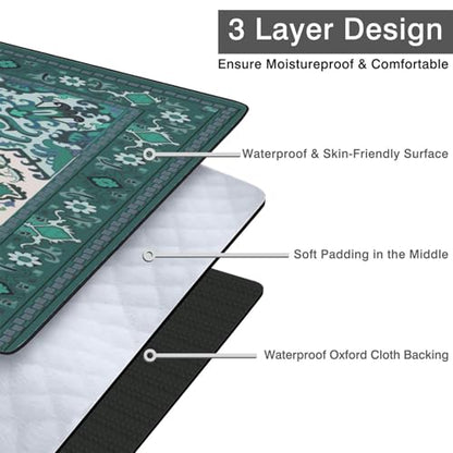 Supfitness Extra Large Picnic Blankets Waterproof Foldable (80"x 80") Beach Blanket Waterproof Sandproof,3-Layer Thicking Mat Outdoor Packable Camping Blanket - color: Boho-teal, size: 80x80in