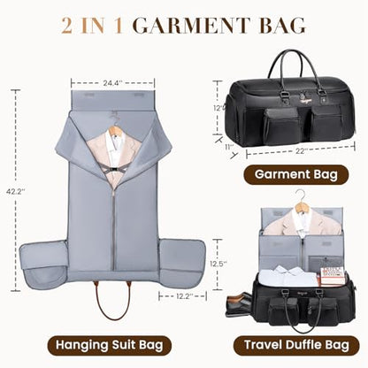 Leather Duffle Bags for Men, Vessgra 2 in 1 Suit Bag Travel 56L Duffel Bags for Traveling PU Leather Garment Bag with Shoe Compartment,Travel Carry on Bag, Weekender Bussiness Wedding,Black - color: Black