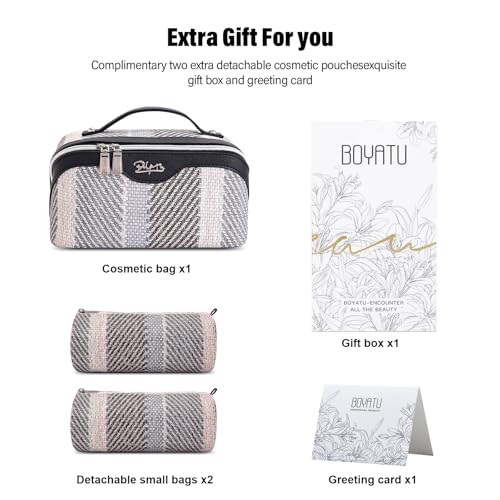 BOYATU Travel Makeup Bag Cosmetic Bag for Women: 3 Pcs Set Make up Bag with Compartments - Waterproof Vegan Leather Toiletry Bags with Handle - Makeup Organizer for Travel Essentials(C-4-Black) - color: C-4-Black