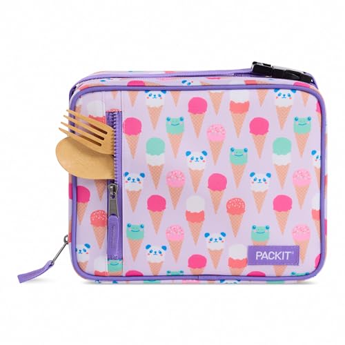 PackIt Freezable Classic Lunch Box, Ice Cream Critters, Built with EcoFreeze Technology, Collapsible, Reusable, Zip Closure With Zip Front Pocket and Buckle Handle, Designed for Fresh Lunch On the Go - color: Ice Cream Critters