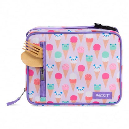 PackIt Freezable Classic Lunch Box, Ice Cream Critters, Built with EcoFreeze Technology, Collapsible, Reusable, Zip Closure With Zip Front Pocket and Buckle Handle, Designed for Fresh Lunch On the Go - color: Ice Cream Critters