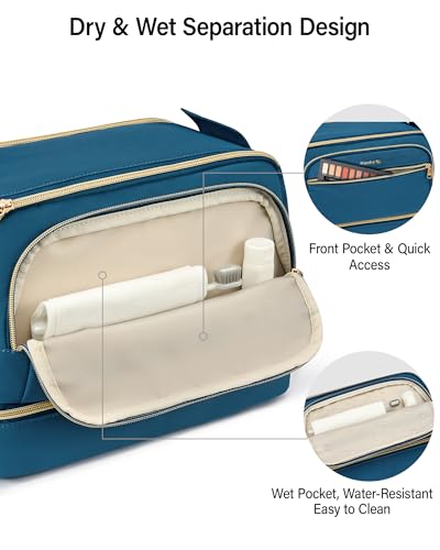 Hanke Travel Toiletry Bag, Lightweight Wide-open Makeup Bag, Dual-Layer Travel Bag for Toiletries Water-Resistant Cosmetic Bags Large Toiletry Bags for Women & Men, Travel Essentials, Navy Blue - color: Navy Blue