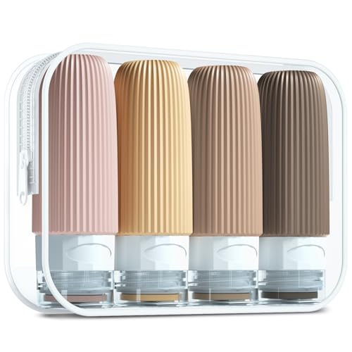 Mrsdry Travel Bottles for Toiletries, Tsa Approved 2oz Travel Bottles, BPA Free Leak Proof Travel Size Toiletry Containers, Refillable Travel Accessories with Toiletry Bag for Shampoo Liquid (4 Pack) - color: Apricot, size: 2 Ounces