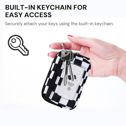 YDF Keychain Wallet for Women Mini Zip Card Holder with ID Window, Coin Purse, Detachable Wristlet, Small Organizer Wallet, Checkered - color: Checkerboard