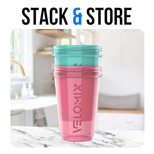 VELOMIX -2 Pack- 20 oz Protein Shaker Bottles for Protein Mixes - 2x Wire Whisk | Leak Proof Shaker Cups for Protein Shakes and Pre Workout | Protein Shaker Bottle Pack (A4) Pink/Turquoise - color: A4) Pink / Turquoise