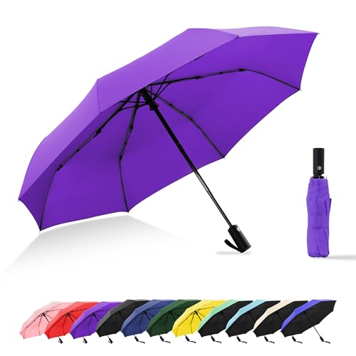 Travel Umbrella UV Sun Protection - Compact Mini Travel Size Automatic Windproof for Backpack or Purse, Lightweight Outdoor Parasol - color: Purple