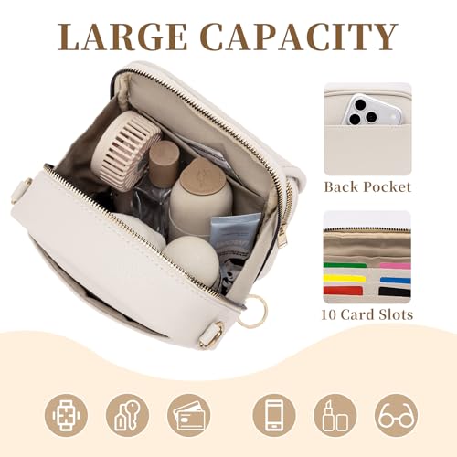 Small Crossbody Bags for Women, Vegan Leather Messenger Bag Anti Theft, Shoulder Bag with Card Slots - color: White