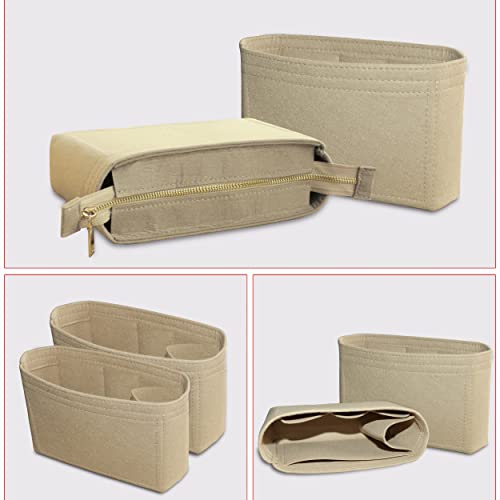 Felt Tote Bag organizer with Zipper Small Purse Organizer Insert With 2 Packs fits NeoNoe Series,Beige - color: Beige