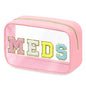 BuyCard Clear Meds Chenille Letter Nylon Makeup Bag - Portable Preppy Patch Cosmetic Toiletry Travel Storage Medicine Bag With Zipper for Women Girls Pink - color: MEDS-Pink, style: 1 Pcs-clear