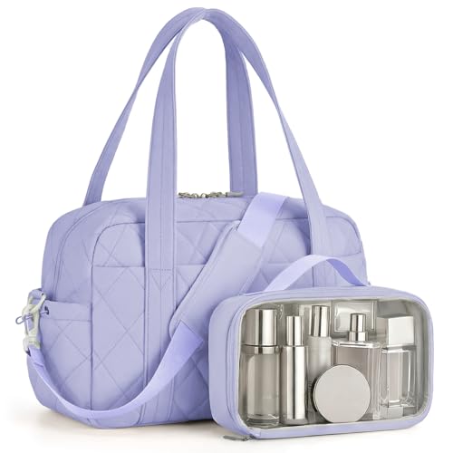 Percover Weekender Bag for Women, Ultra Lightweight Travel Duffle, Carry On Personal Item Overnight Bag with Toiletry Pouch & Compartments, Quilted Gym & Travel Bag, Lavender Purple - color: Lavender Purple