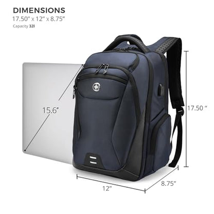 Swissdigital Design Men's Laptop Backpack for College and Business Travel with Integrated USB Charging Port and RFID Protection Fits Laptops up to 15.6 inch, Blue | SD1695-12 - color: Blue