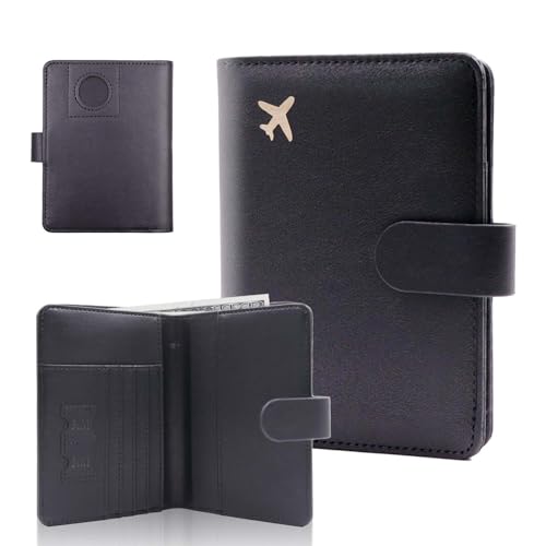 Melsbrinna Premium Leather Passport Holder Covers Case, Waterproof Rfid Blocking Travel Wallet Passport Holder with Pen Holder, Cute Passport Book for Women/Men - color: AIR-BLACK