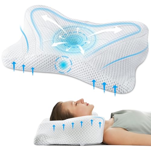 OLIXIS Ergonomic Cervical Neck Support Pillow, Cooling Memory Foam Contour Bed Pillow with Removable Washable Ice Silk Cover, Suitable for Side Back and Stomach Sleepers, King Size, White - color: White, size: King Size