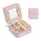VLANDO Small Travel Jewelry Box Organizer Display Case for Rings Earrings Necklaces Storage, Selected Soft Velvet, Letter J Engraved, Pink - color: b. Powder Pink J
