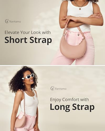 Vantamo Crescent Bags For Women with RFID Protection, Half Moon Clutch Purses for Women with Anti-Theft Clip for Extra Safety - color: Blush