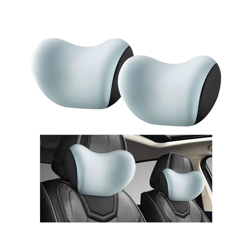 2 PCS Car Headrest & Lumbar Support Cushion, Ergonomic Memory Foam Car Neck Back Support w/Removable Cover, Universal Breathable Lumbar Cushion Headrest Pillow with Adjusatble Strap (Sky Blue) - color: Sky Blue, size: 2 PCS