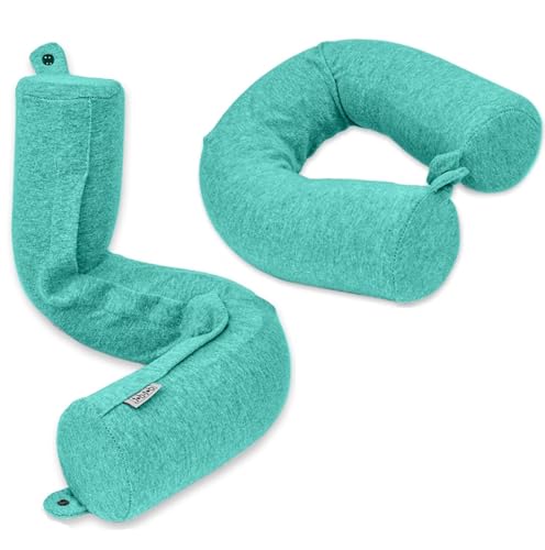 Dot&Dot Green Twist Memory Foam Kids Travel Pillow for Airplanes - Neck Pillows for Sleeping - Airplane Pillow for Neck Support, Chin, Lumbar, Leg - Adjustable Toddler Neck Pillow - color: Green, size: Kids/Petite (23")