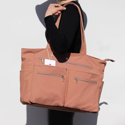 Weekender Bag Carry On Bag Overnight Tote Travel Duffle with 13 Pockets for Travel,Work，Gym,Beach,Teacher,Nurse - color: Pinklish Brown