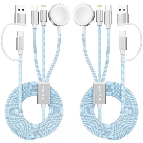 2Pack Travel Essentials,3 in 2 USB C Cable for Apple Watch Charger,iPhone Charger,Multi Charging Cable,Cruise Vacation Camping,Portable for iWatch Series 11-2/Ultra/SE & iPhone 17-12,Car,Blue - color: Blue, size: 2pack-4ft