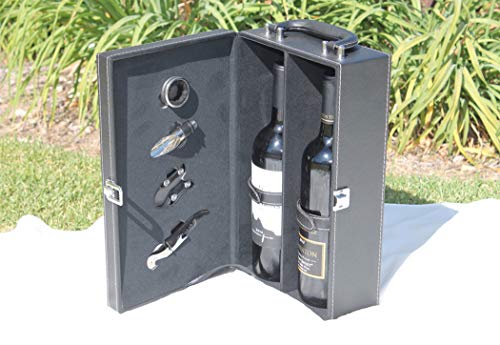 Lifestyle Top Handle Travel Two-Bottle Wine Carrier Case with 4 Piece Wine Accessory Set (Brown) - color: Brown