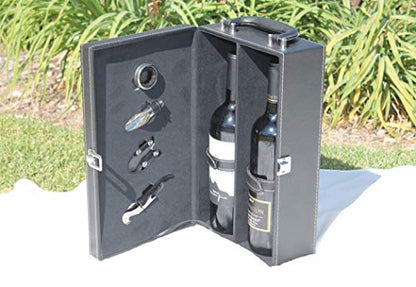Lifestyle Top Handle Travel Two-Bottle Wine Carrier Case with 4 Piece Wine Accessory Set (Brown) - color: Brown