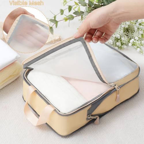 BAGAIL 6 Set Ultralight Compression Packing Cubes Packing Organizer for Travel Accessories Luggage Suitcase Backpack - color: Beige40D, style: Mesh Pattern