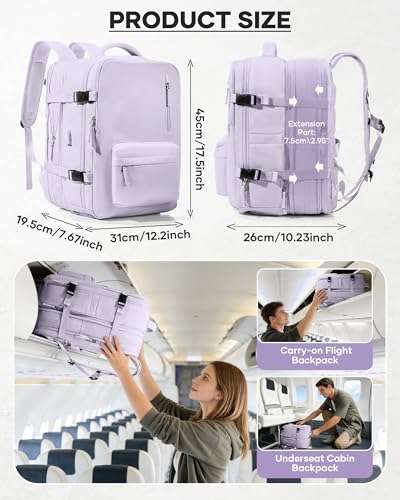 WONHOX Vacuum Seal Backpack for Travel with Air Pump Compression Vacpack Personal Item Carry on Flight Approved Daypack Laptop Space Saver Bags Storage with Vacuum System Travel Bag Women Men Purple - color: A18-purple