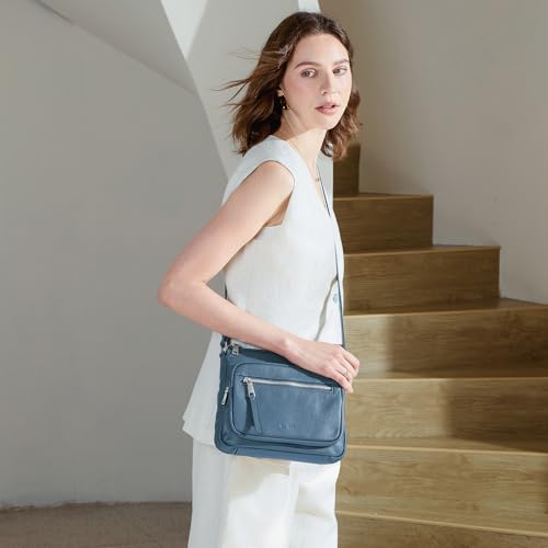 befen Anti Theft Genuine Leather Crossbody Bags for Women Handbags and Shoulder Basg with Built in Wallet RFID Leather Purse - color: Blue-aa