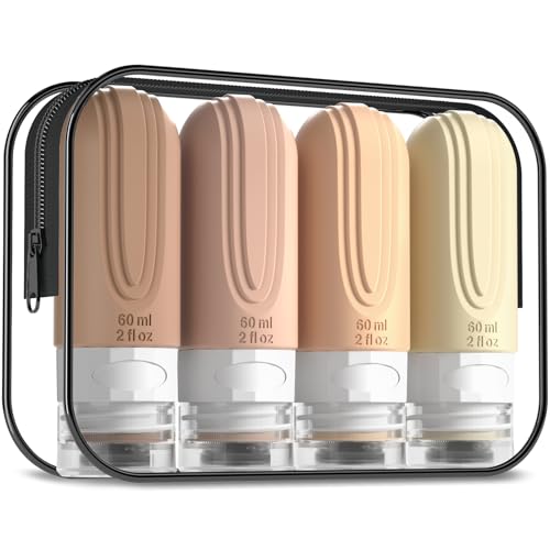 Mrsdry Travel Bottles for Toiletries, Tsa Approved 2oz Travel size Bottles, BPA Free Leak Proof Travels Toiletry Containers, Traveler Accessories with Toiletry Bag for Shampoo Liquid (4 Pack) - color: Cream-2oz