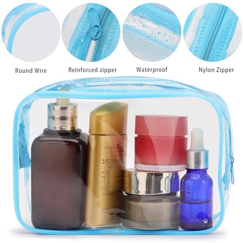 Tbestmax 10 Pcs Clear Cosmetic Bags Makeup Bags Portable Waterproof Travel Toiletry Bags Organizer Blue, 7.5"x 4.8"x 2.3" - color: Medium - Blue