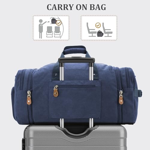 Gonex Canvas Duffle Bag 60L Travel Duffel Overnight Weekend Bag with Shoe Compartment (Blue) - color: Blue, size: X-Large-60L (With Shoe Compartment)