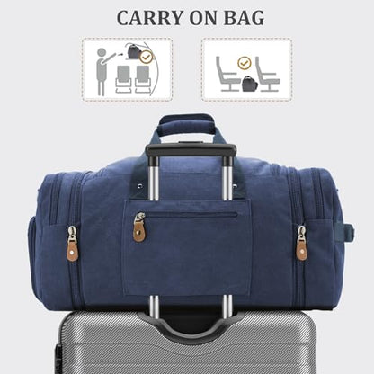 Gonex Canvas Duffle Bag 60L Travel Duffel Overnight Weekend Bag with Shoe Compartment (Blue) - color: Blue, size: X-Large-60L (With Shoe Compartment)