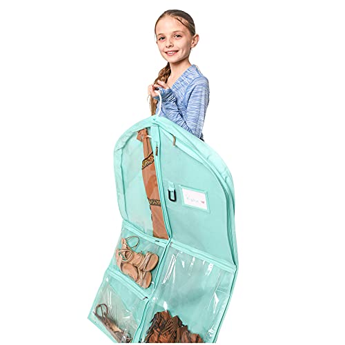 Waterproof Hanging Garment Bag 40 inch Clothes Bag with Gusset, 5 Pockets & Side Zip for Dance Costumes, Sports, Skating, Theatre, Beauty Pageants, Cheer & More by Kendall Country, Sea Foam Green - color: Seafoam, size: 40 inch
