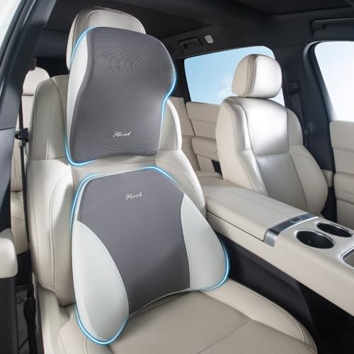 FLORICH Lumbar Support and Car Neck Pillow, Back Support and Headrest Pillow for Car Seat Driver, Memory Foam Back Neck Support Pillow and Car Seat Lumbar Support for Car Office Chair - Grey - color: B-lumbar&neck Pillow-gray