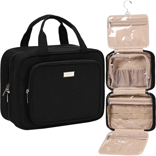 NISHEL Travel Toiletry Bag for Women, Makeup Essentials Organizer, Hanging Case for Accessories, Cosmetics, Medium Size, Black - color: Black, size: Medium