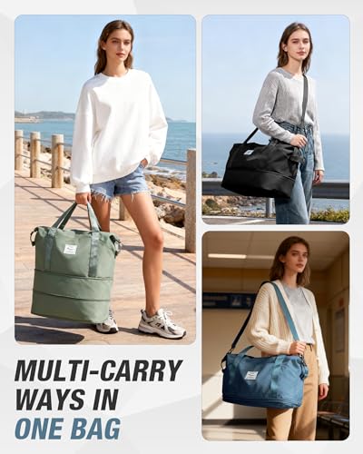 Expandable Travel Duffle Bag for Women Men, Large Gym Bag Travel Tote Bags, Waterproof Carry On Personal Item Bag Airline Approved, Overnight Workout Weekender Bag with Luggage Sleeve, Peacock Blue - color: C-Peacock Blue