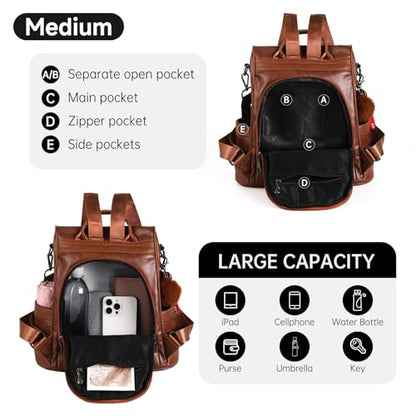 CHERUTY Women Backpack Purse PU Leather Anti-theft Casual Shoulder Bag Fashion Ladies Satchel Bags - color: Tan, size: Medium