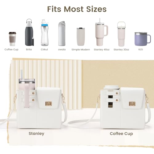 Outdoor Portable Crossbody Water Cup Purse Bag Water Bottle Carrier Bag with Phone Pocket Tumbler Carrier with Strap - color: White