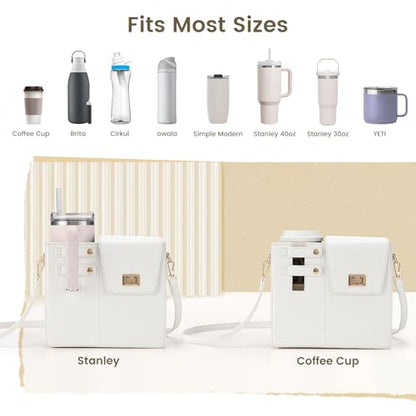 Outdoor Portable Crossbody Water Cup Purse Bag Water Bottle Carrier Bag with Phone Pocket Tumbler Carrier with Strap - color: White